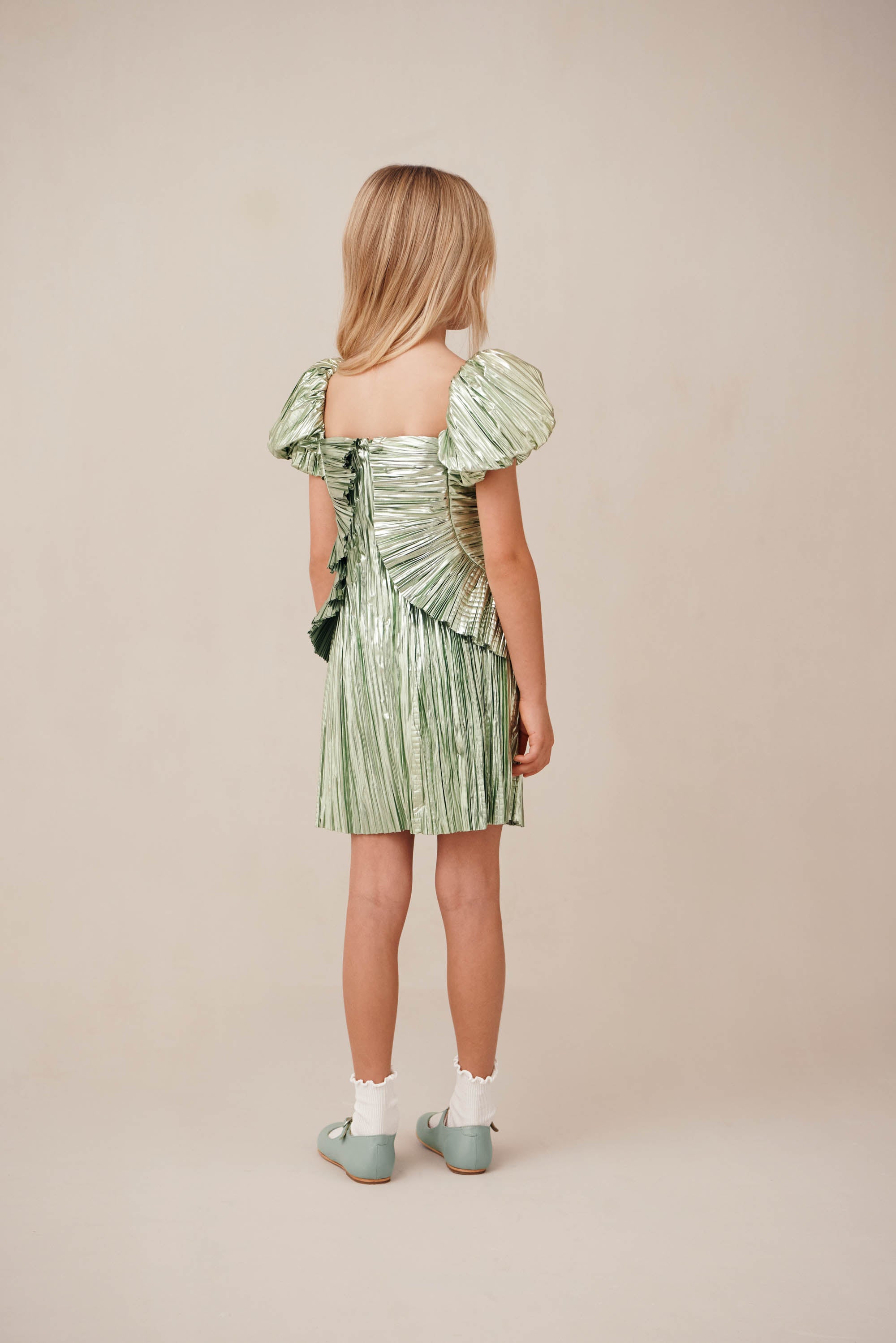 KIDS CHARLIQUE DRESS - SPEARMINT METALLIC