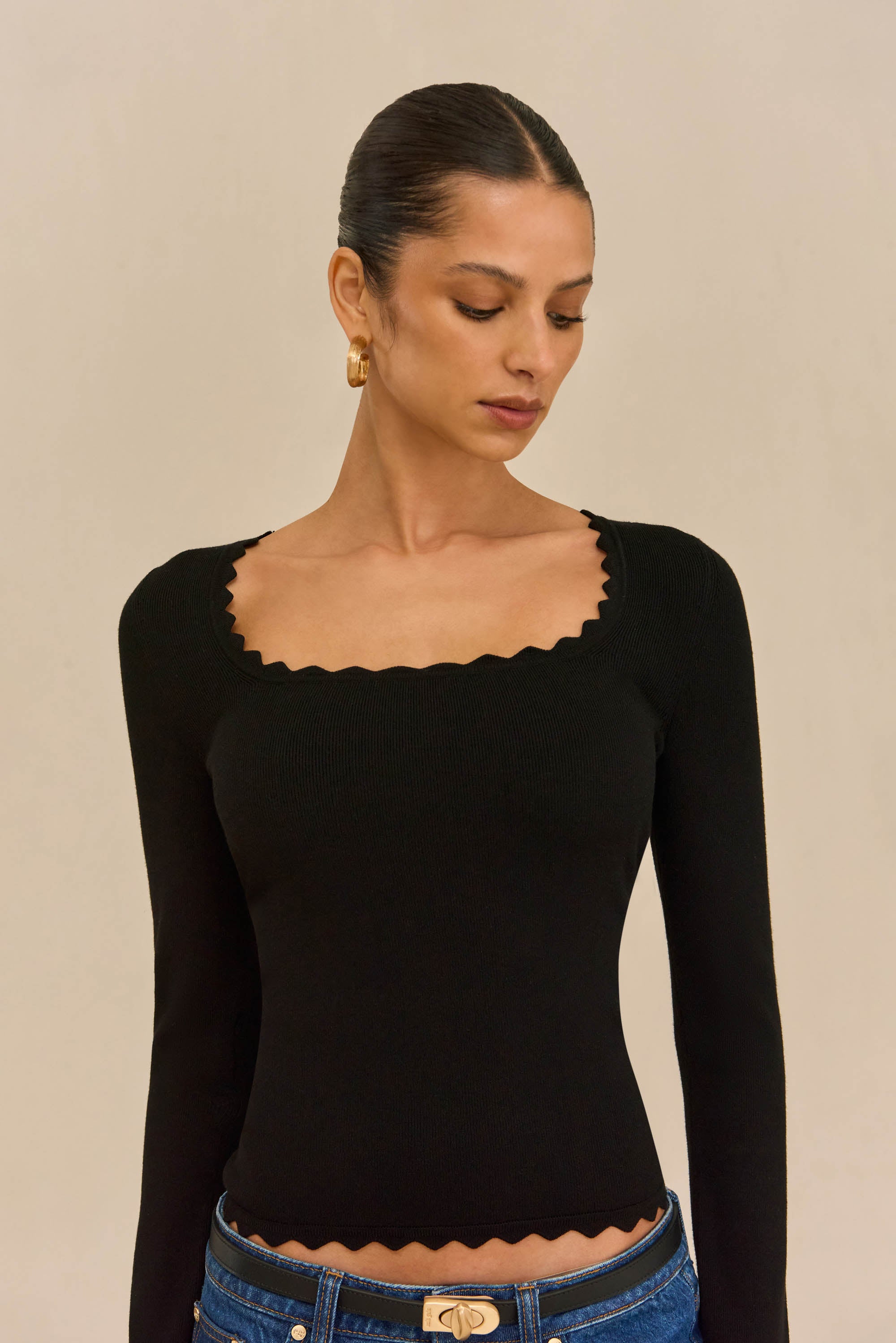 JEAN KNIT TOP - BLACK