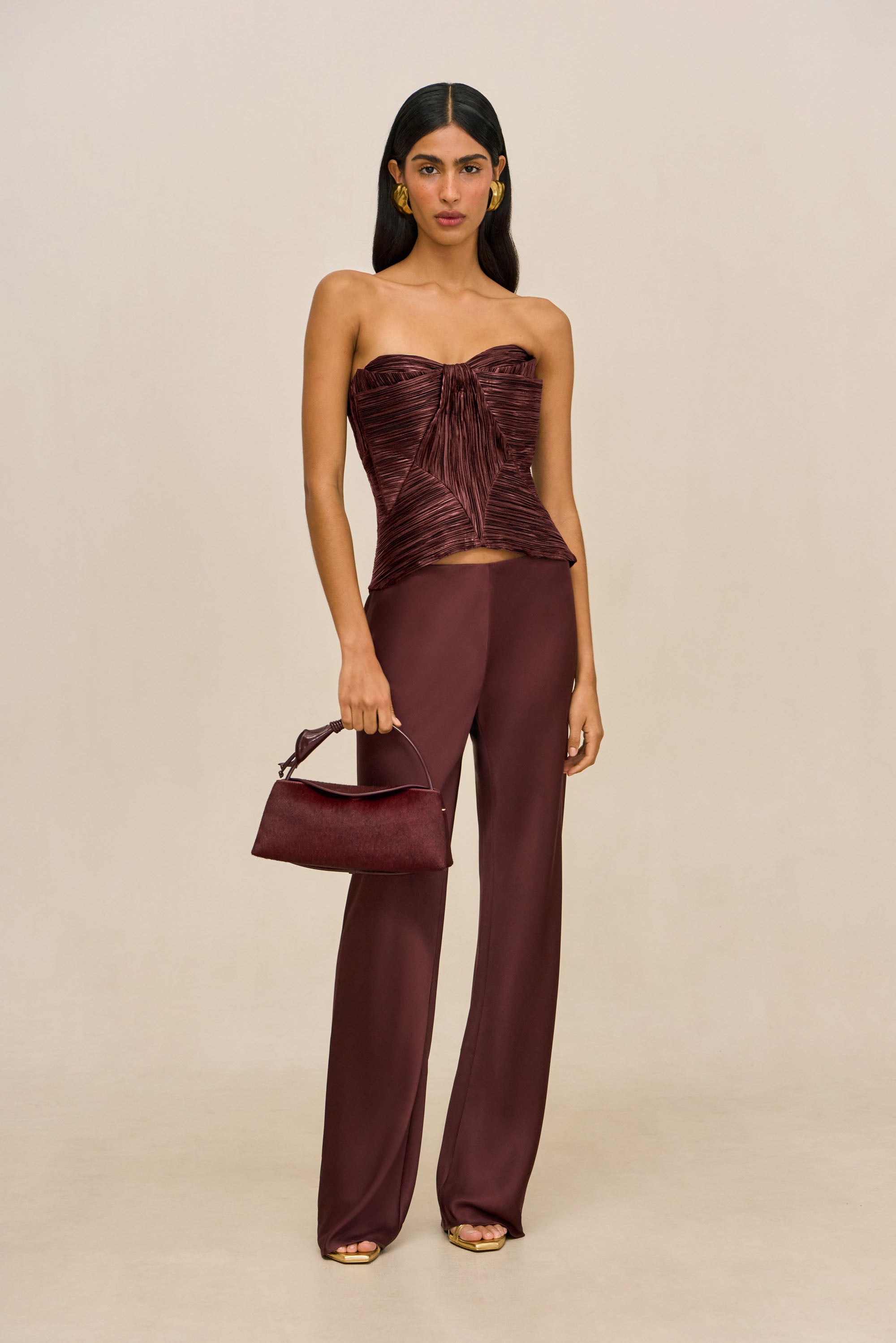 SARA SILK PANT - BORDEAUX
