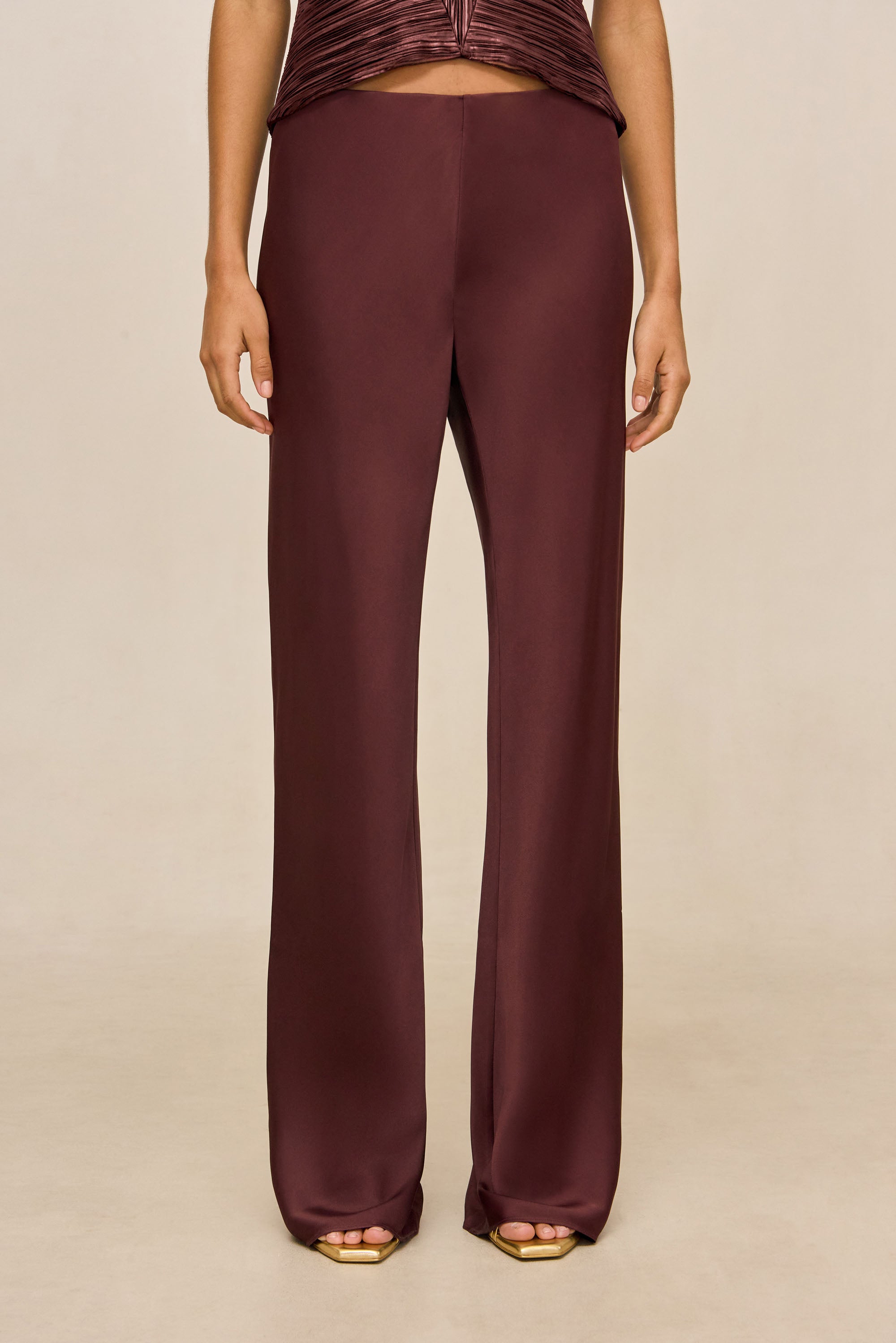 SARA SILK PANT - BORDEAUX