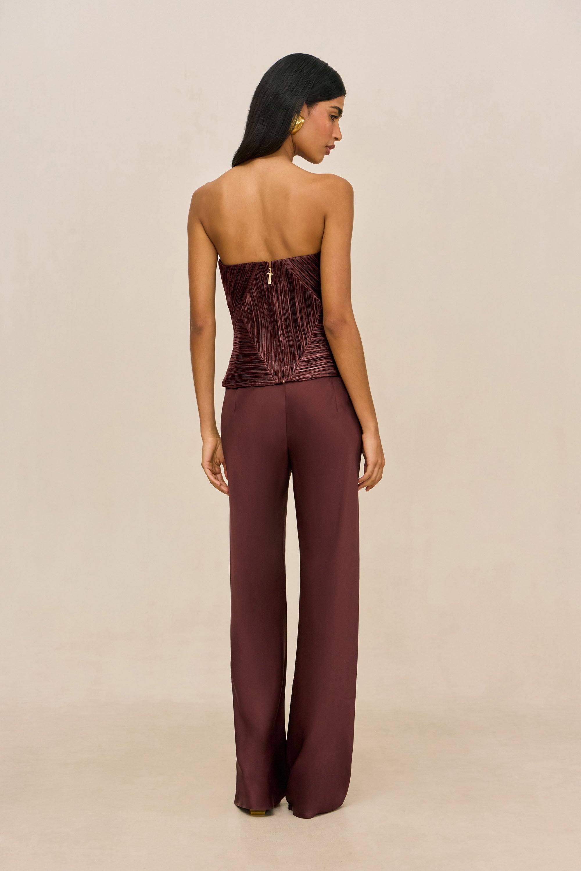 SARA SILK PANT - BORDEAUX