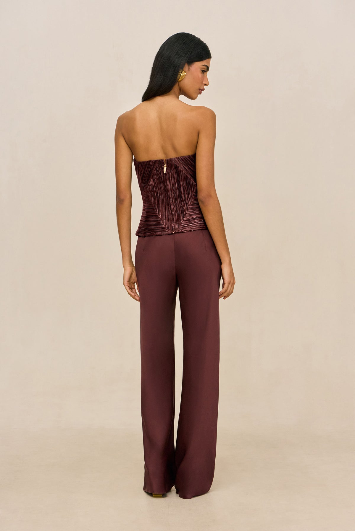 SARA SILK PANT - BORDEAUX