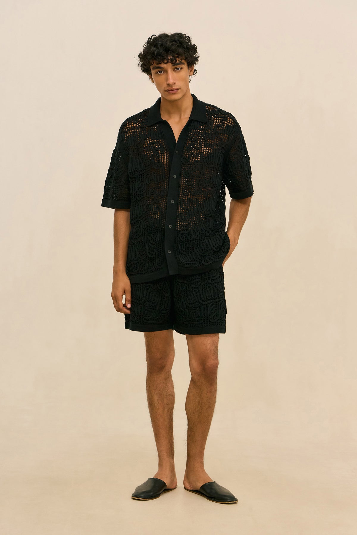 BOHOL CROCHET SHIRT - BLACK