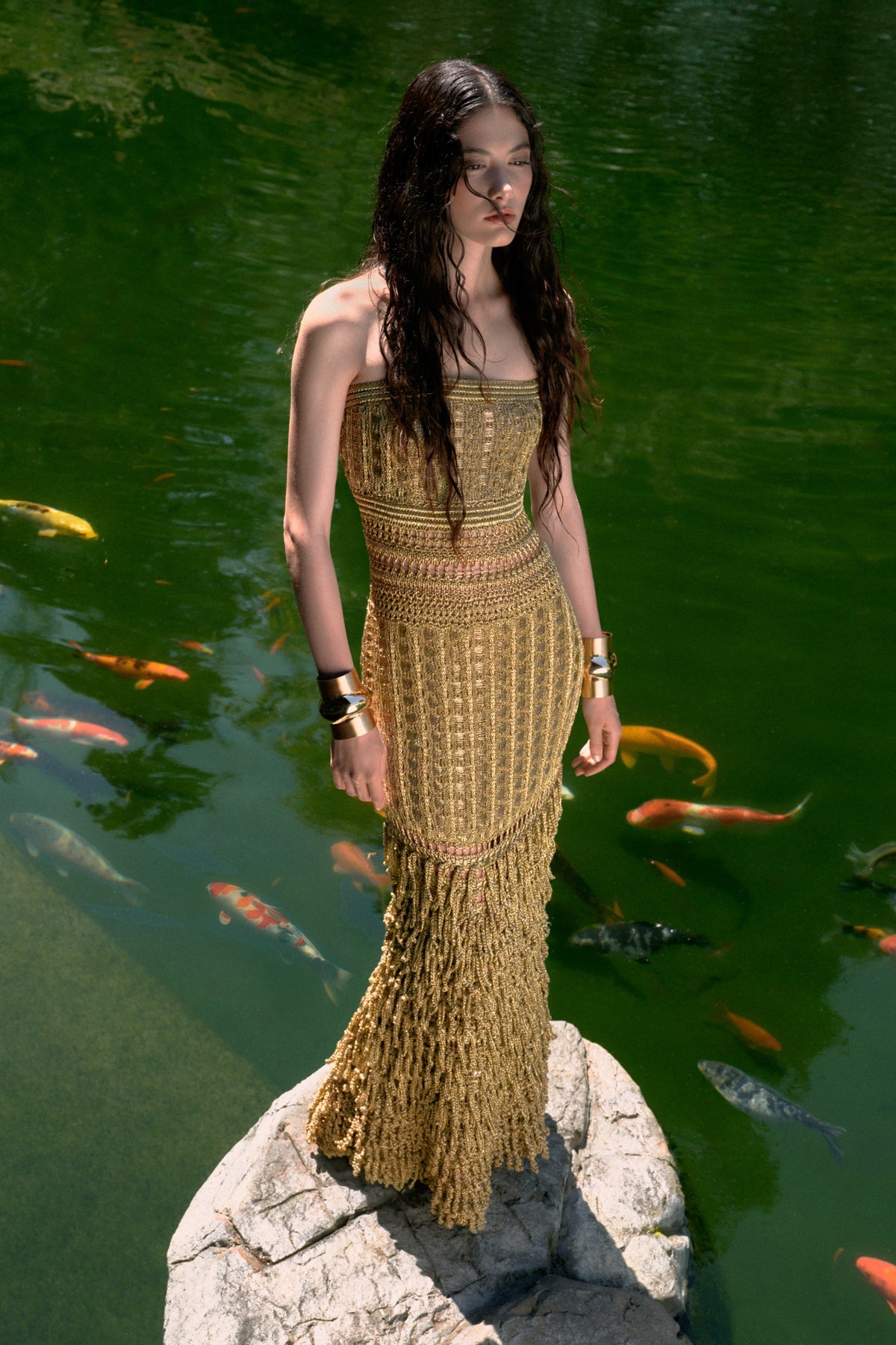 MORGAN CROCHET GOWN - GOLD